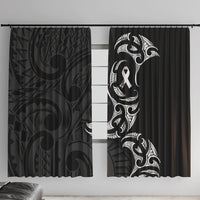 White Ribbon Day New Zealand Window Curtain Aotearoa Maori Pattern LT14 With Hooks Black - Polynesian Pride