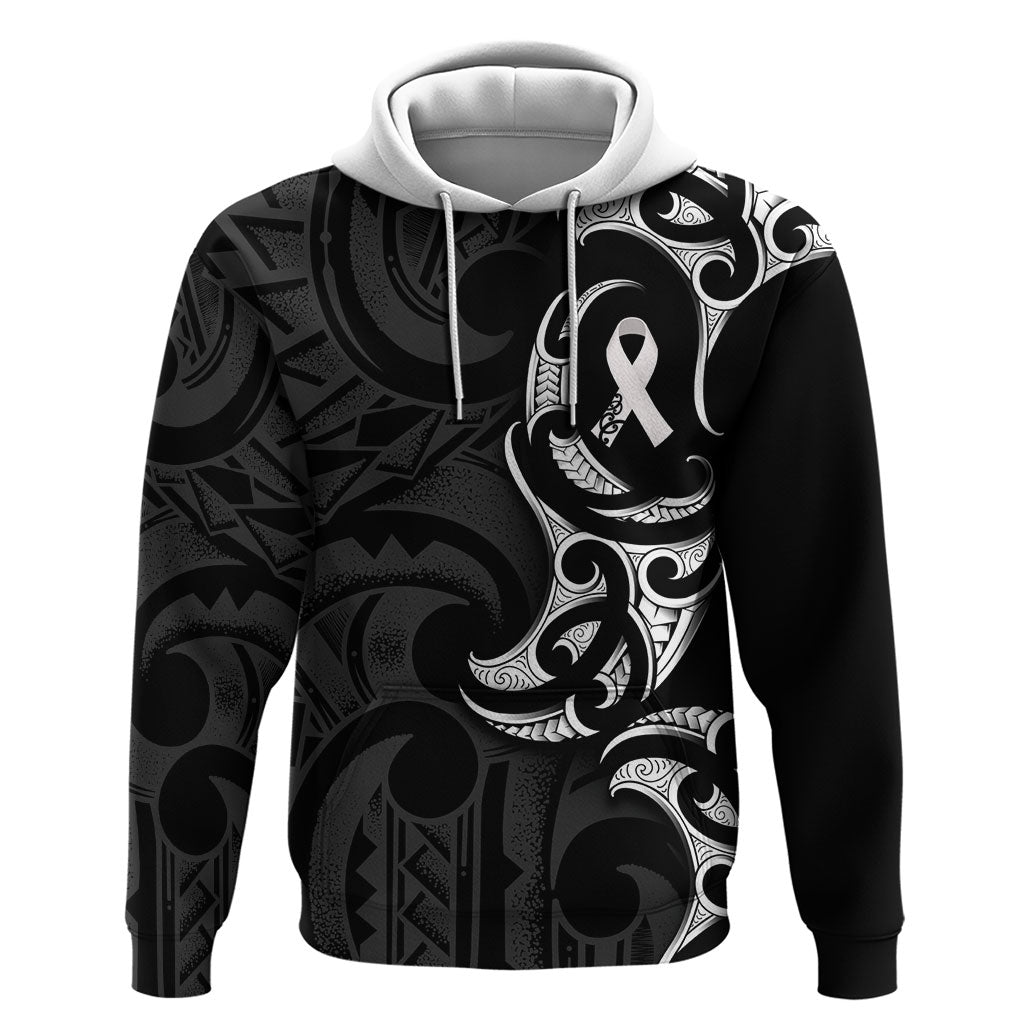 White Ribbon Day New Zealand Zip Hoodie Aotearoa Maori Pattern LT14 Pullover Hoodie Black - Polynesian Pride