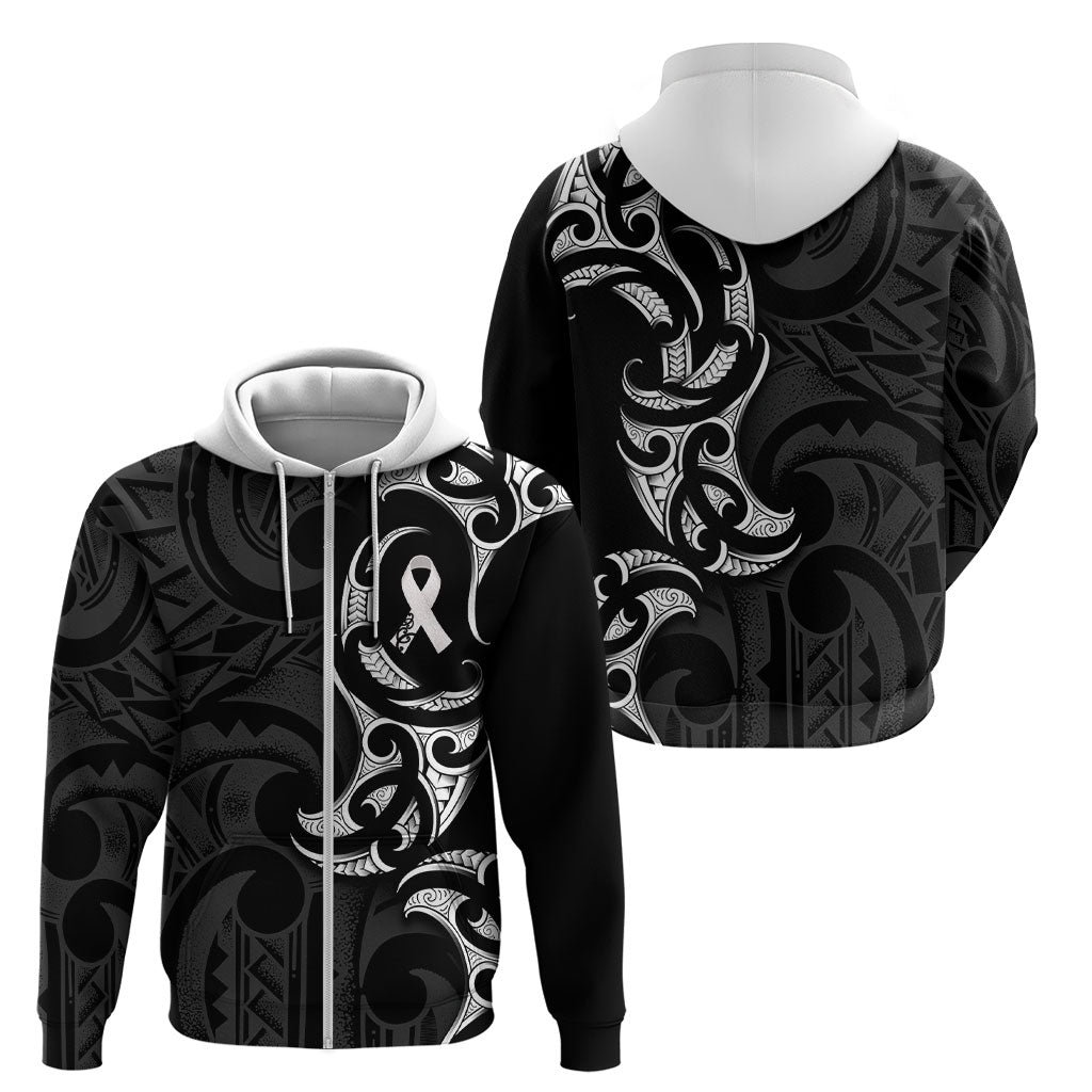 White Ribbon Day New Zealand Zip Hoodie Aotearoa Maori Pattern LT14 - Polynesian Pride