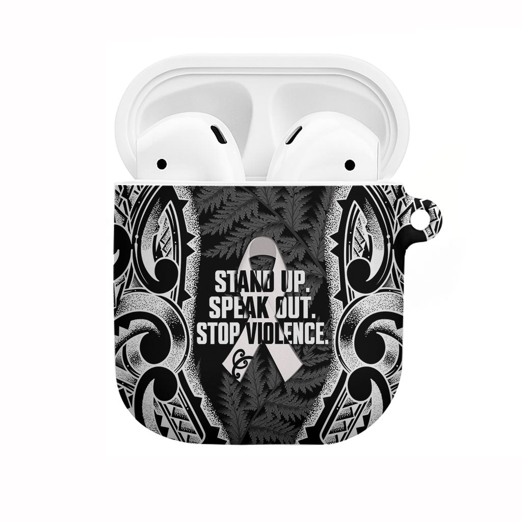 White Ribbon Day New Zealand AirPods Case Respect Women Maori Pattern Black LT14 Black - Polynesian Pride