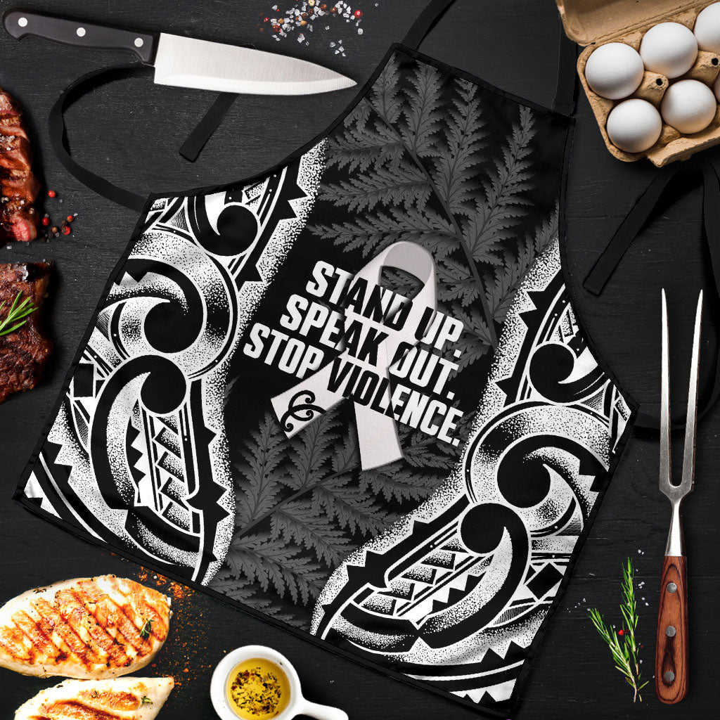 White Ribbon Day New Zealand Apron Respect Women Maori Pattern Black LT14 Black - Polynesian Pride