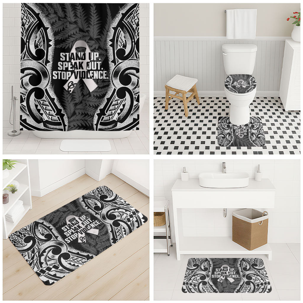 White Ribbon Day New Zealand Bathroom Set Respect Women Maori Pattern Black LT14 - Polynesian Pride