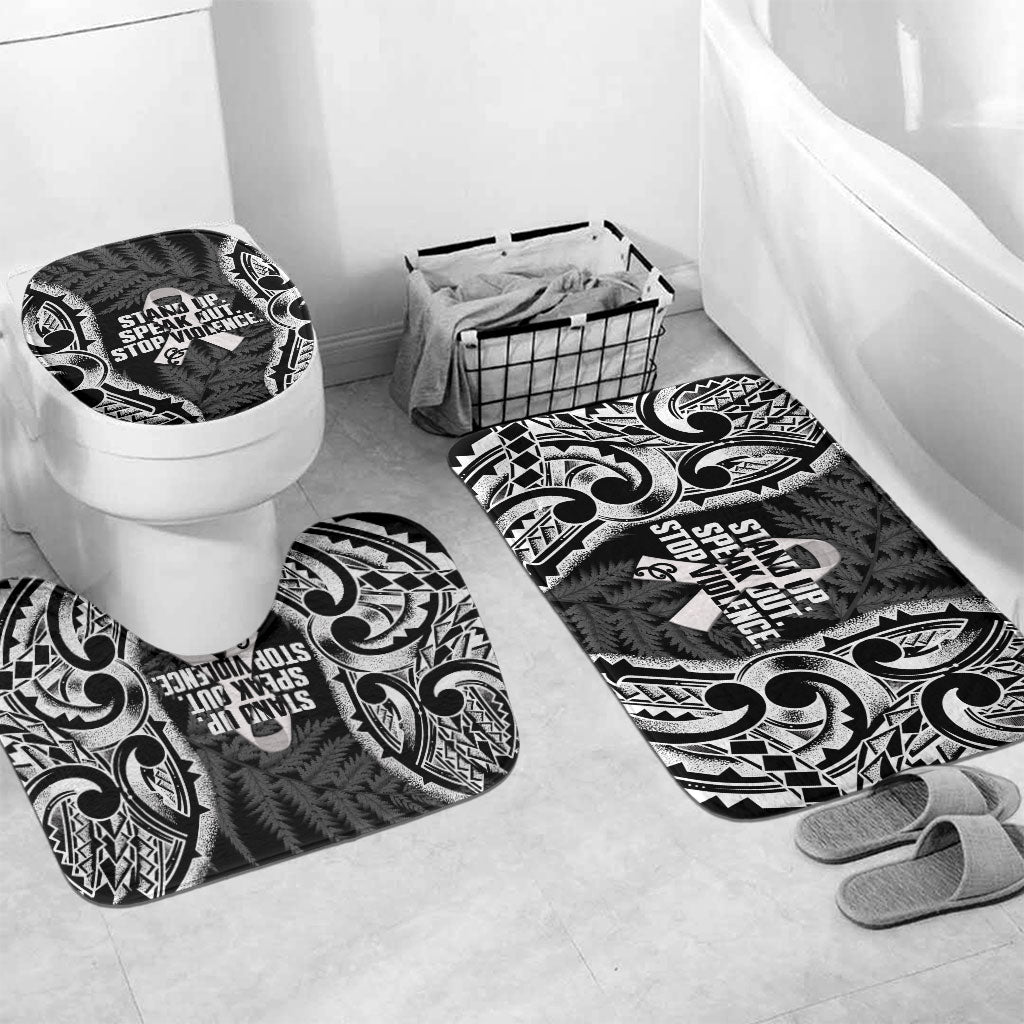 White Ribbon Day New Zealand Bathroom Set Respect Women Maori Pattern Black LT14 Mat Set Only (3 pcs) One Size Black - Polynesian Pride
