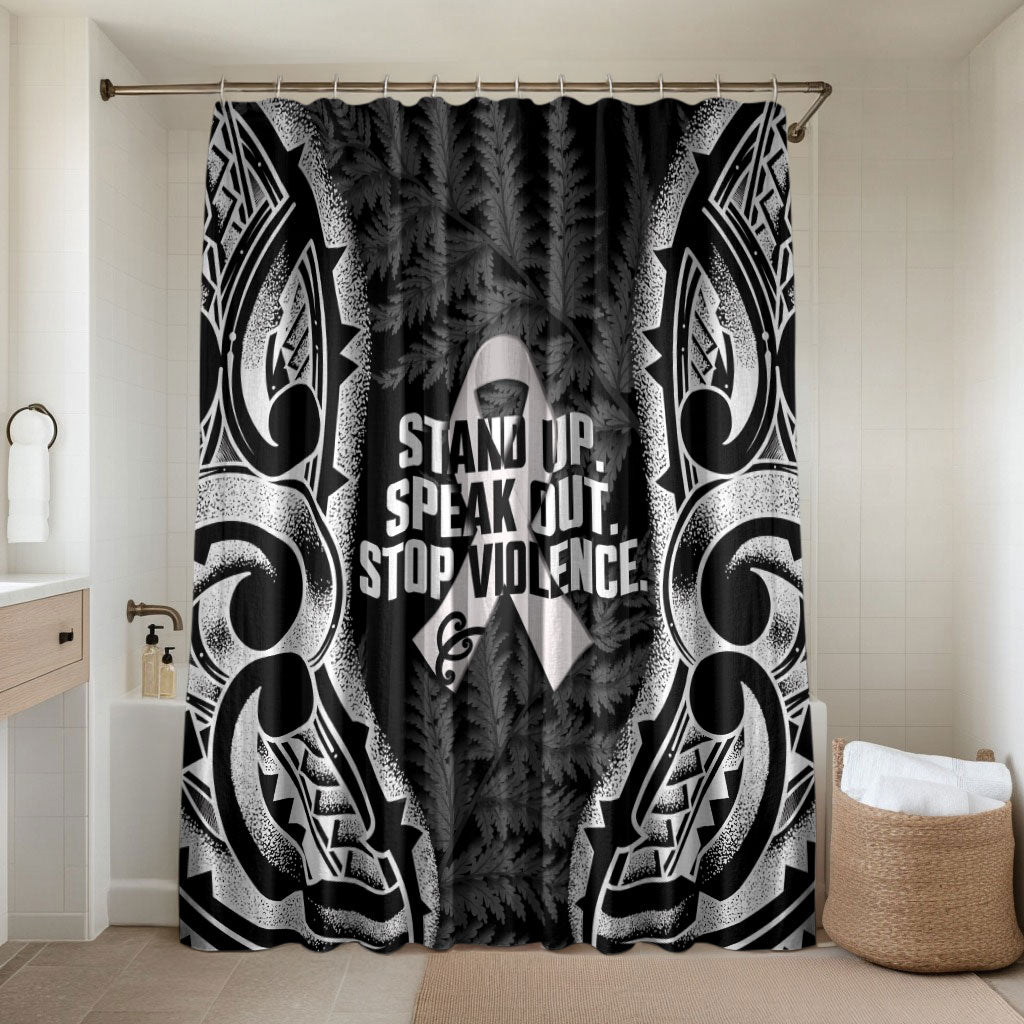 White Ribbon Day New Zealand Bathroom Set Respect Women Maori Pattern Black LT14 Shower Curtain Only Black - Polynesian Pride