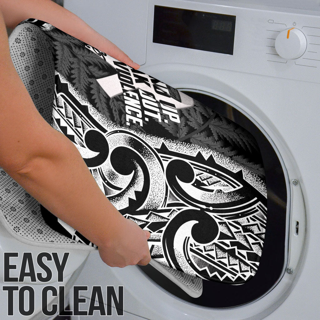 White Ribbon Day New Zealand Bathroom Set Respect Women Maori Pattern Black LT14 - Polynesian Pride