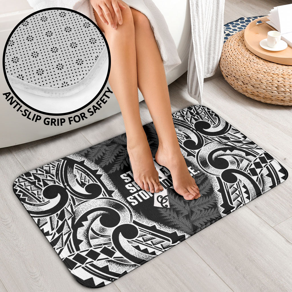 White Ribbon Day New Zealand Bathroom Set Respect Women Maori Pattern Black LT14 - Polynesian Pride