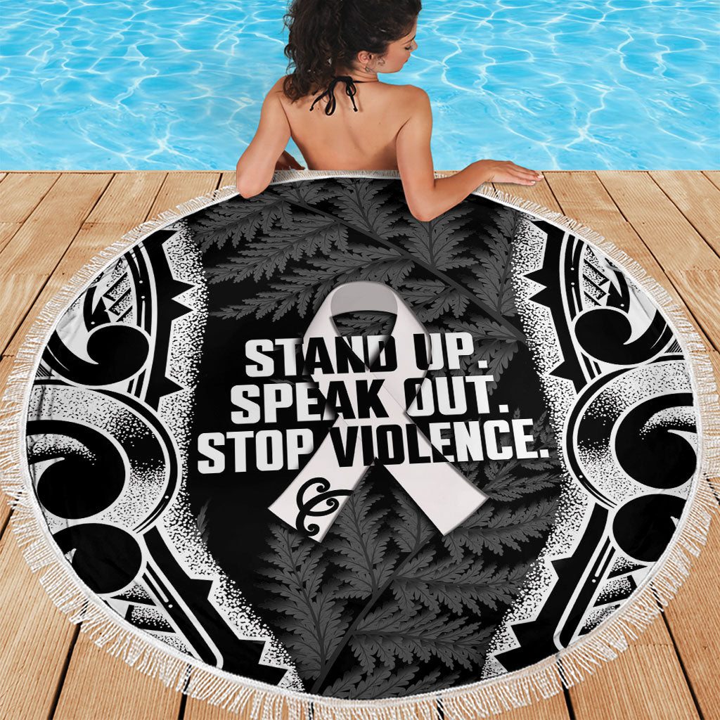 White Ribbon Day New Zealand Beach Blanket Respect Women Maori Pattern Black LT14 - Polynesian Pride