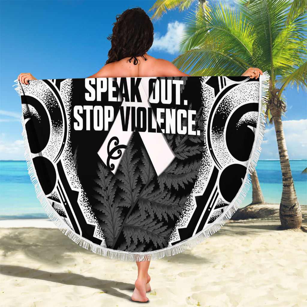 White Ribbon Day New Zealand Beach Blanket Respect Women Maori Pattern Black LT14 - Polynesian Pride