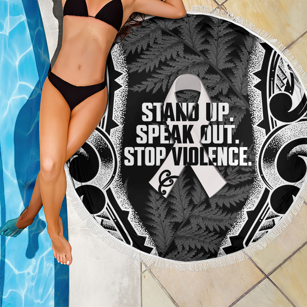 White Ribbon Day New Zealand Beach Blanket Respect Women Maori Pattern Black LT14 - Polynesian Pride