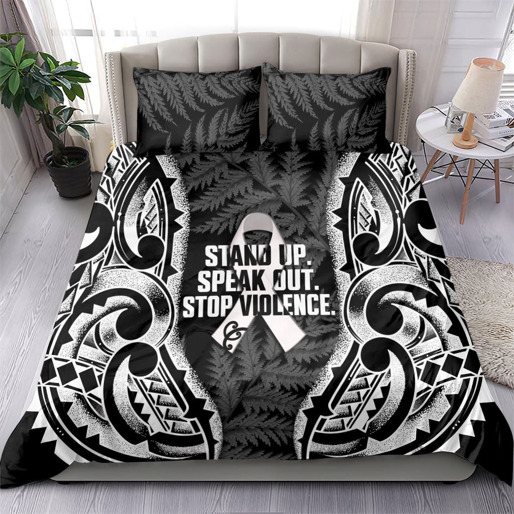 White Ribbon Day New Zealand Bedding Set Respect Women Maori Pattern Black LT14 - Polynesian Pride