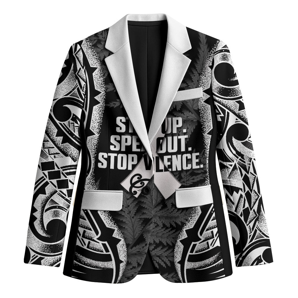 White Ribbon Day New Zealand Blazer Respect Women Maori Pattern Black LT14 Unisex Black - Polynesian Pride