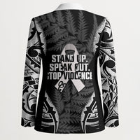 White Ribbon Day New Zealand Blazer Respect Women Maori Pattern Black LT14 - Polynesian Pride