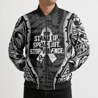 White Ribbon Day New Zealand Bomber Puffer Jacket Respect Women Maori Pattern Black LT14 - Polynesian Pride