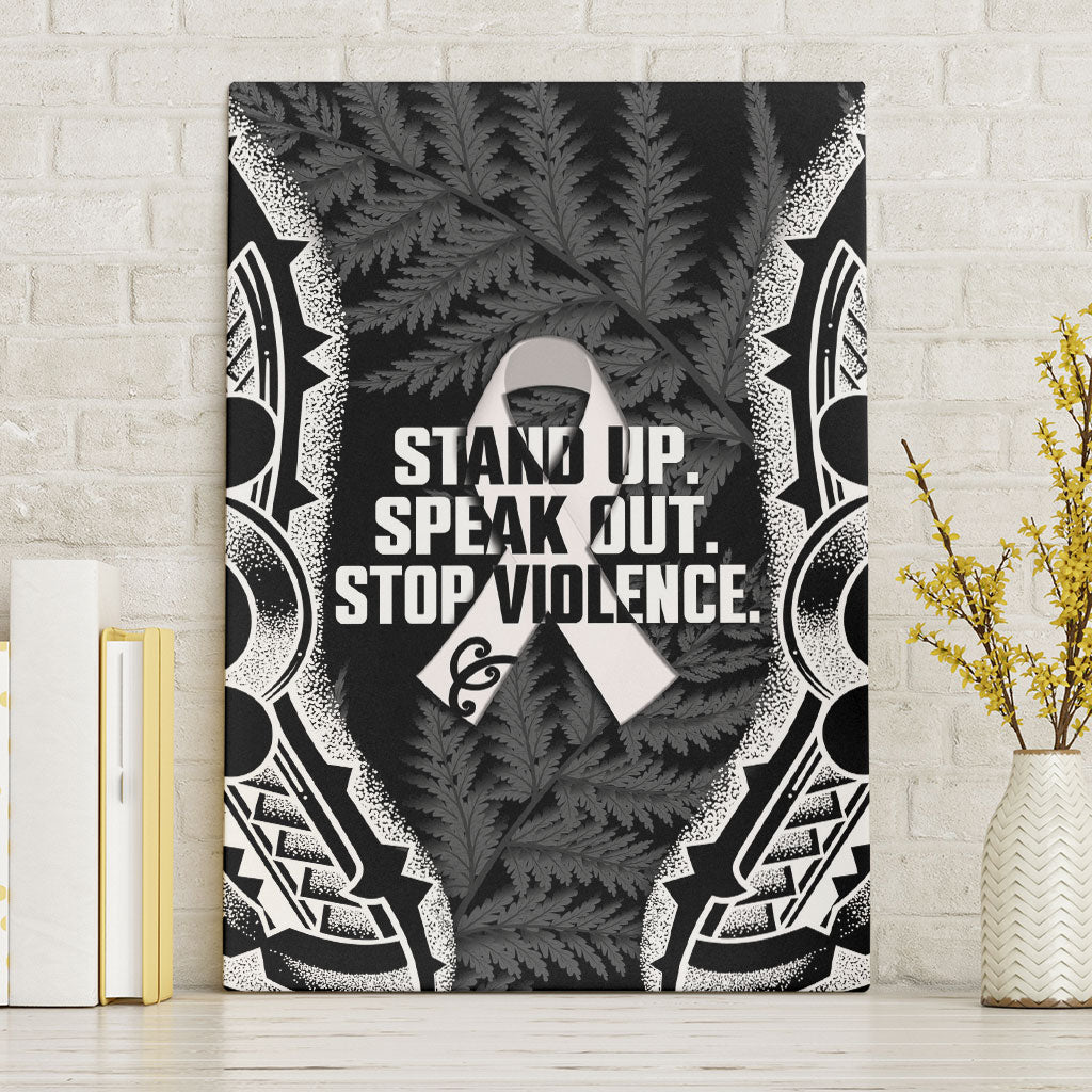 White Ribbon Day New Zealand Canvas Wall Art Respect Women Maori Pattern Black LT14 Without Frame Black - Polynesian Pride