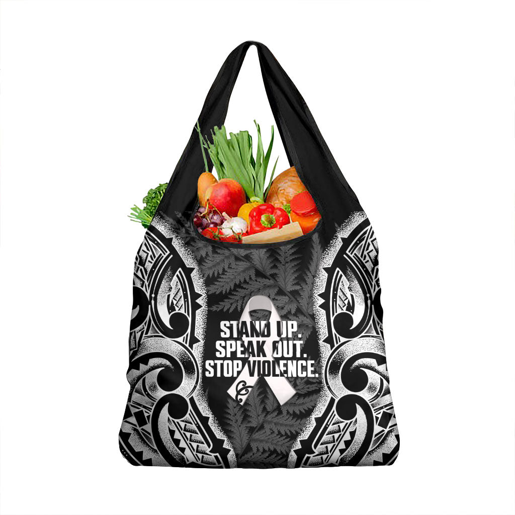 White Ribbon Day New Zealand Grocery Bag Respect Women Maori Pattern Black LT14 1-pack One Size Black - Polynesian Pride
