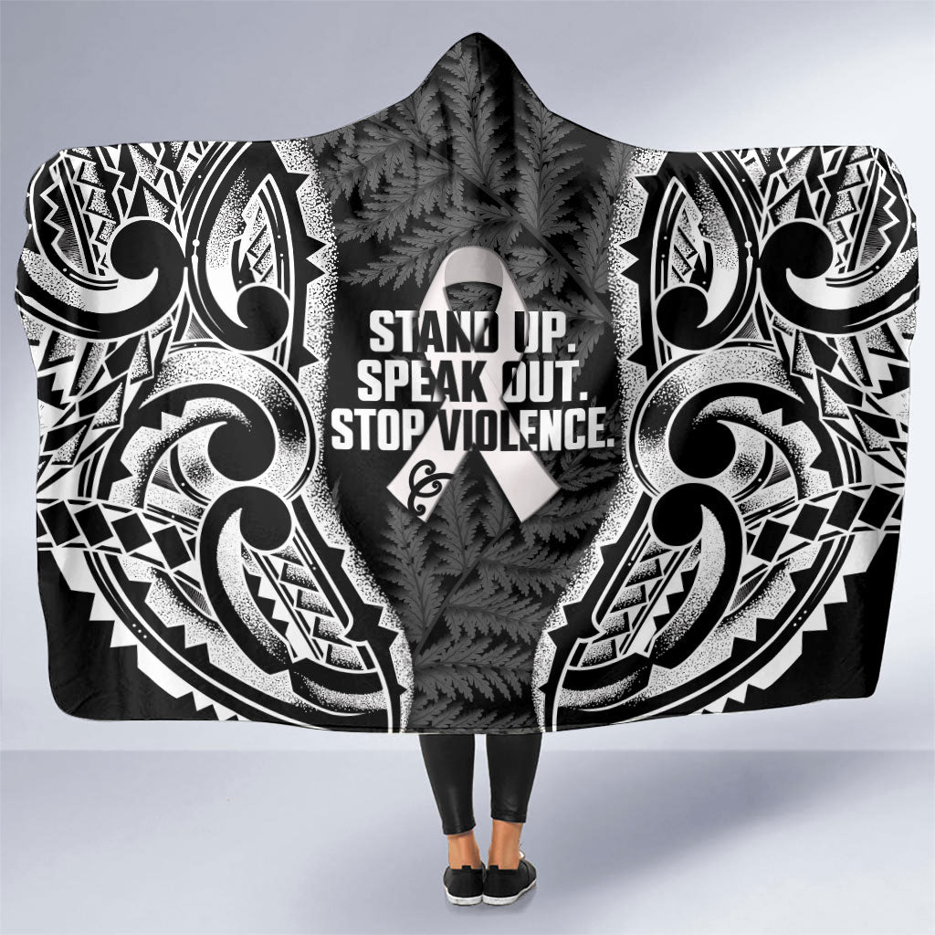 White Ribbon Day New Zealand Hooded Blanket Respect Women Maori Pattern Black LT14 One Size Black - Polynesian Pride