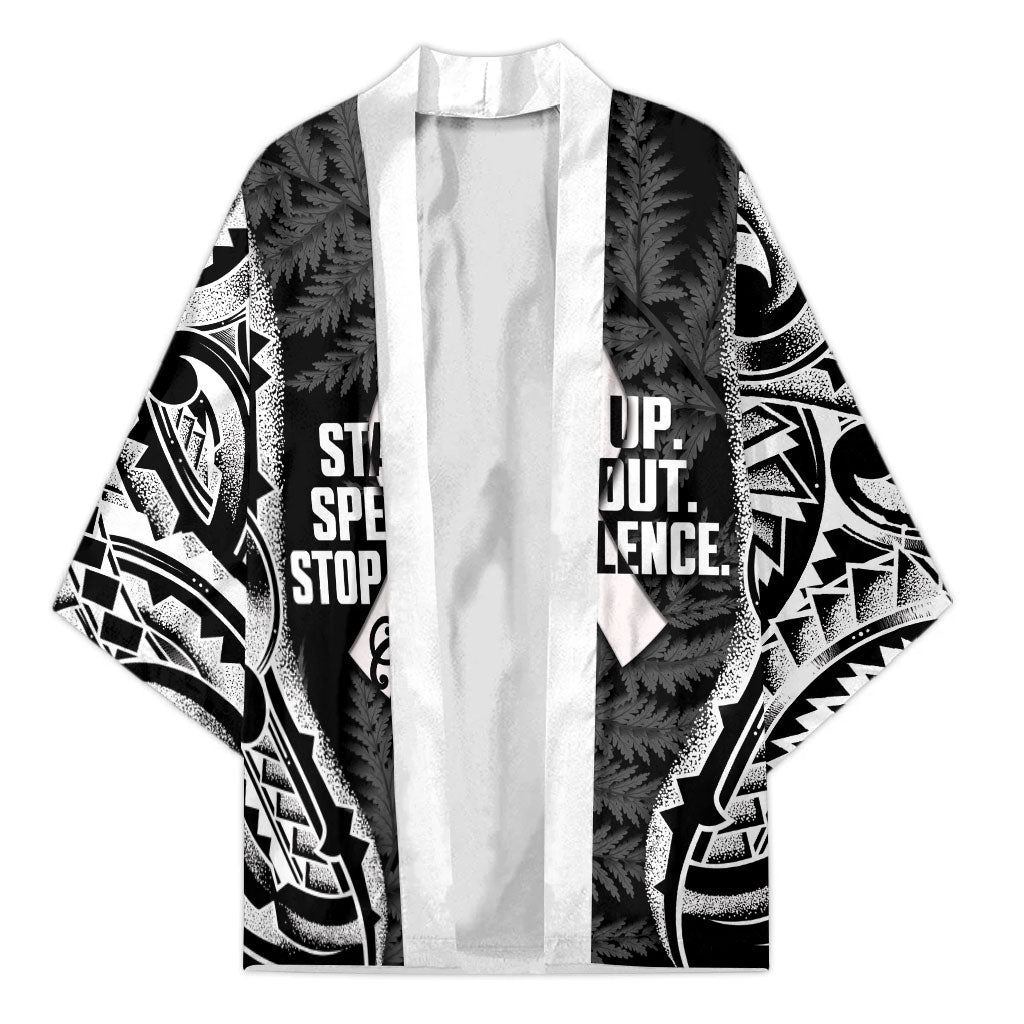 White Ribbon Day New Zealand Kimono Respect Women Maori Pattern Black LT14 Unisex Black - Polynesian Pride