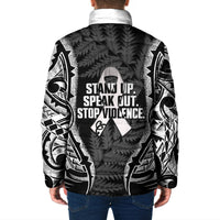 White Ribbon Day New Zealand Padded Jacket Respect Women Maori Pattern Black LT14 - Polynesian Pride
