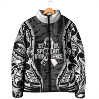 White Ribbon Day New Zealand Padded Jacket Respect Women Maori Pattern Black LT14 - Polynesian Pride