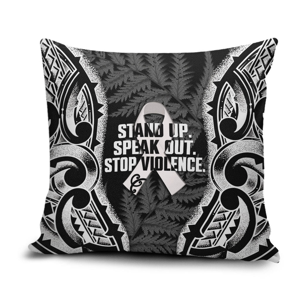 White Ribbon Day New Zealand Pillow Cover Respect Women Maori Pattern Black LT14 Black - Polynesian Pride