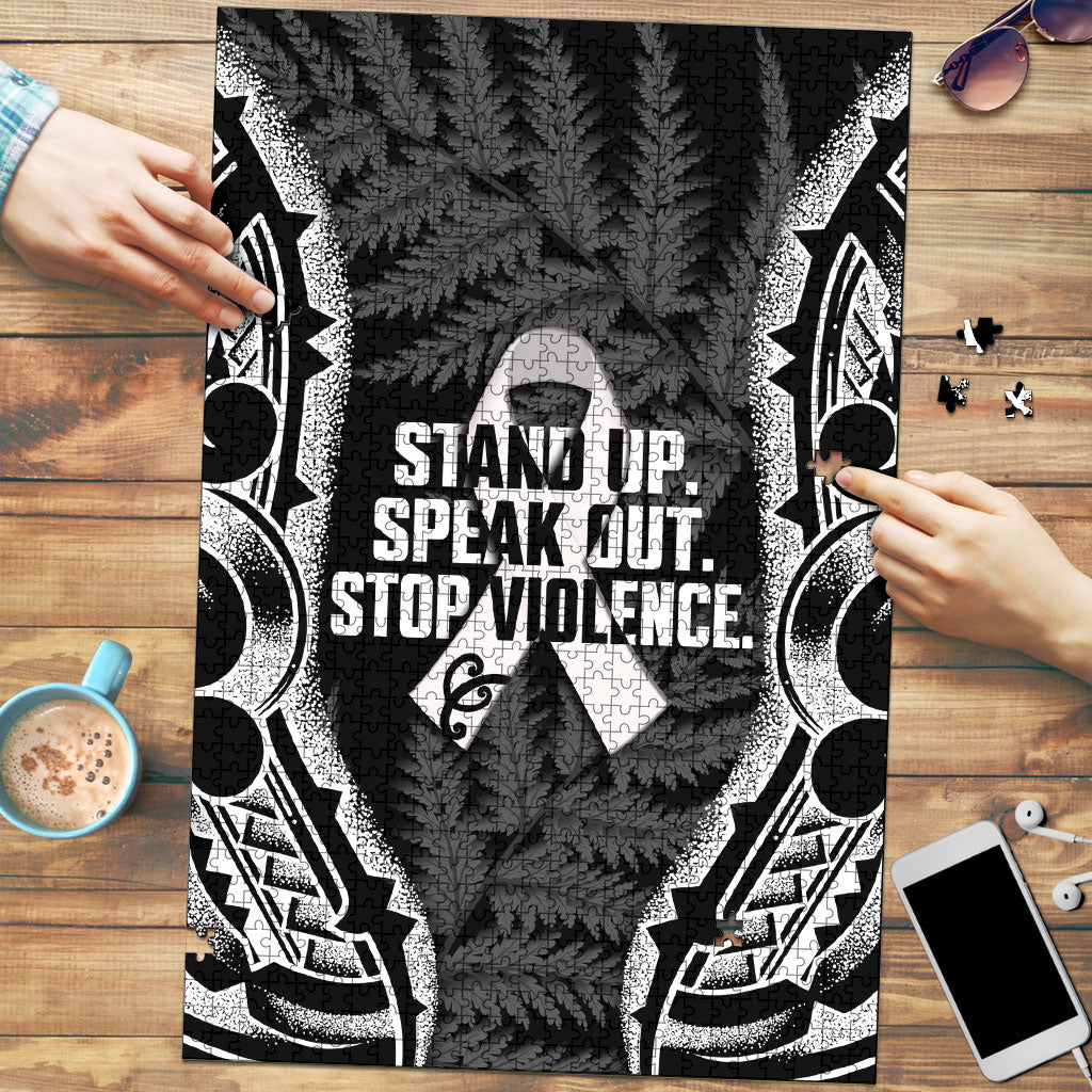 White Ribbon Day New Zealand Puzzle Respect Women Maori Pattern Black LT14 Black - Polynesian Pride
