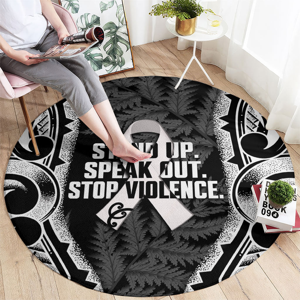 White Ribbon Day New Zealand Round Carpet Respect Women Maori Pattern Black LT14 - Polynesian Pride