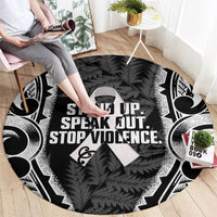White Ribbon Day New Zealand Round Carpet Respect Women Maori Pattern Black LT14 - Polynesian Pride