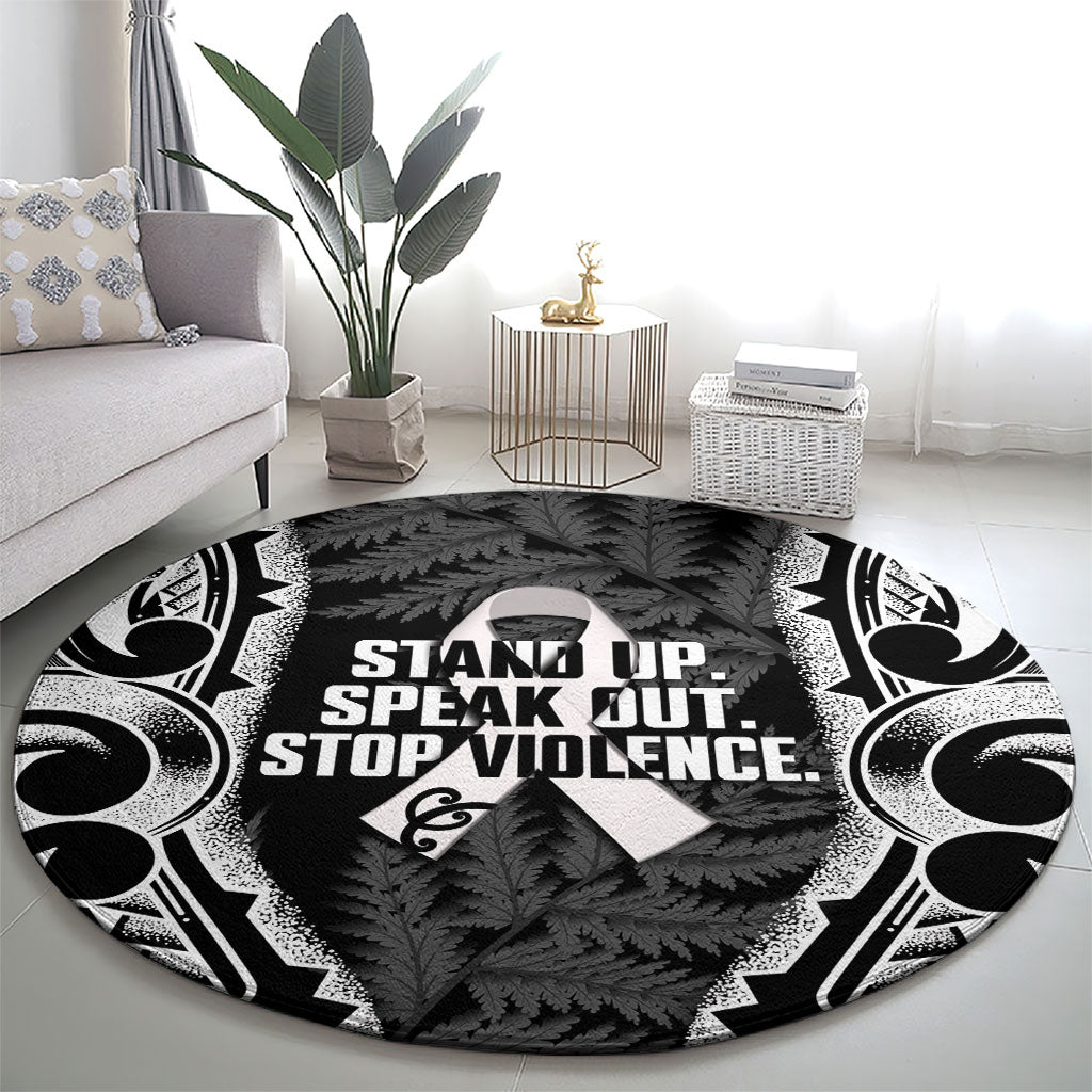 White Ribbon Day New Zealand Round Carpet Respect Women Maori Pattern Black LT14 - Polynesian Pride