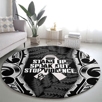 White Ribbon Day New Zealand Round Carpet Respect Women Maori Pattern Black LT14 - Polynesian Pride