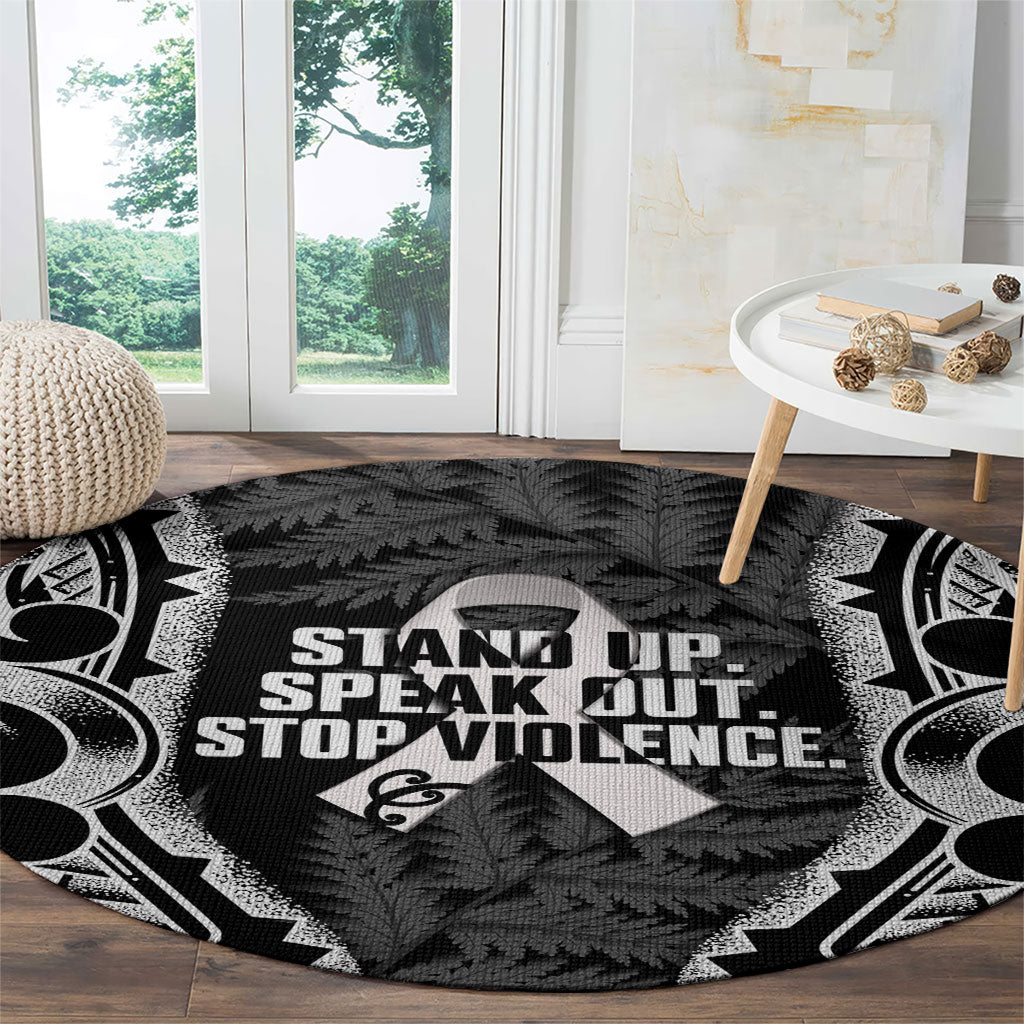 White Ribbon Day New Zealand Round Carpet Respect Women Maori Pattern Black LT14 - Polynesian Pride