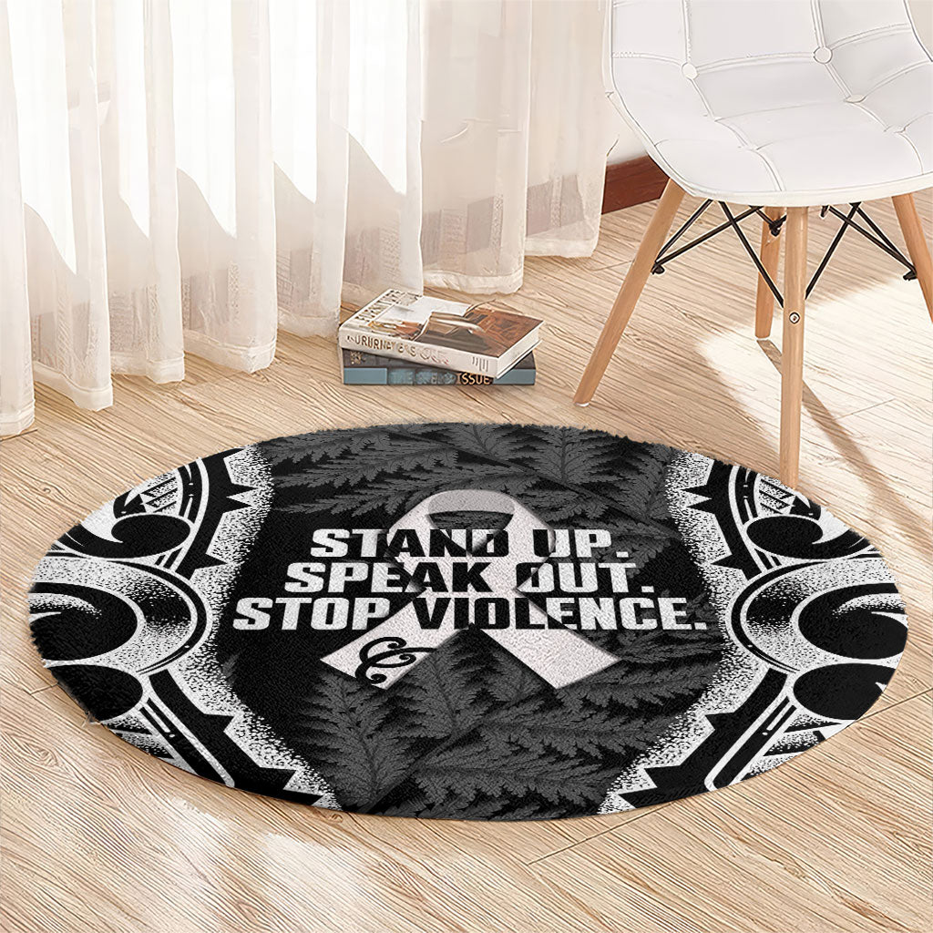 White Ribbon Day New Zealand Round Carpet Respect Women Maori Pattern Black LT14 - Polynesian Pride