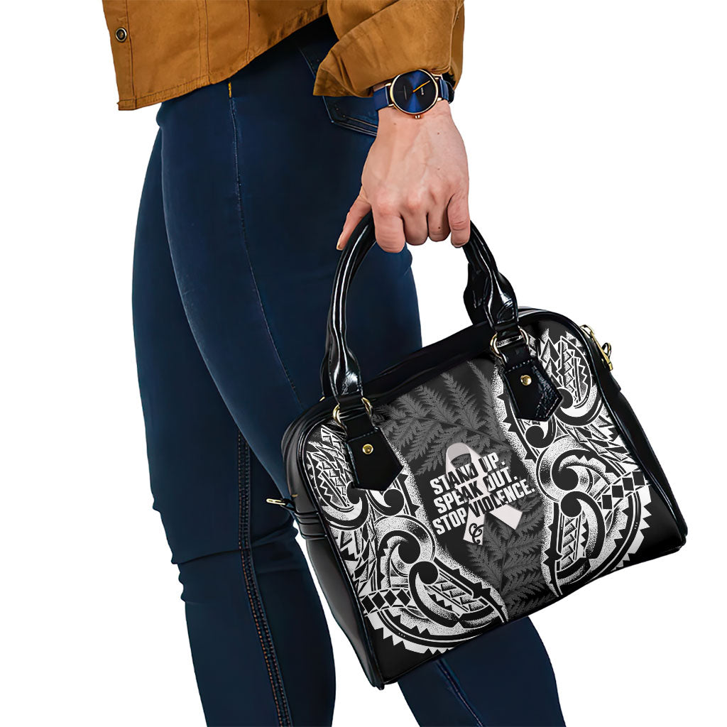 White Ribbon Day New Zealand Shoulder Handbag Respect Women Maori Pattern Black LT14 - Polynesian Pride