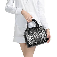 White Ribbon Day New Zealand Shoulder Handbag Respect Women Maori Pattern Black LT14 - Polynesian Pride