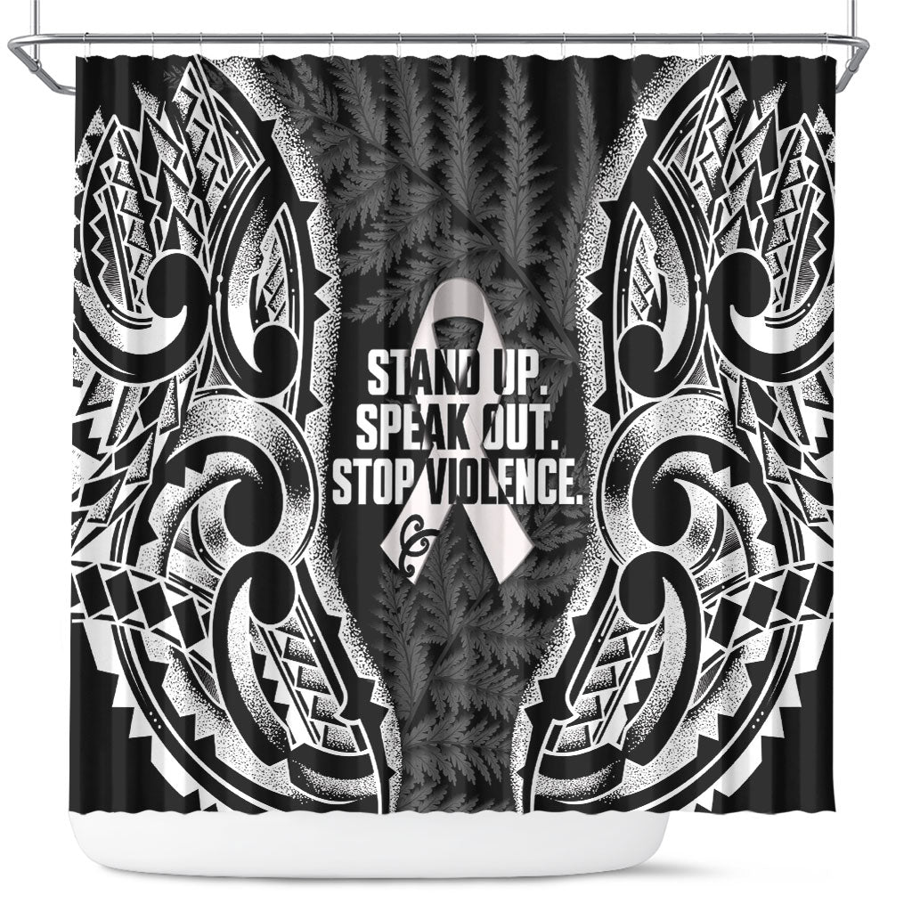 White Ribbon Day New Zealand Shower Curtain Respect Women Maori Pattern Black LT14 Black - Polynesian Pride