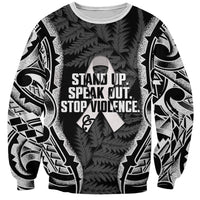 White Ribbon Day New Zealand Sweatshirt Respect Women Maori Pattern Black LT14 Unisex Black - Polynesian Pride