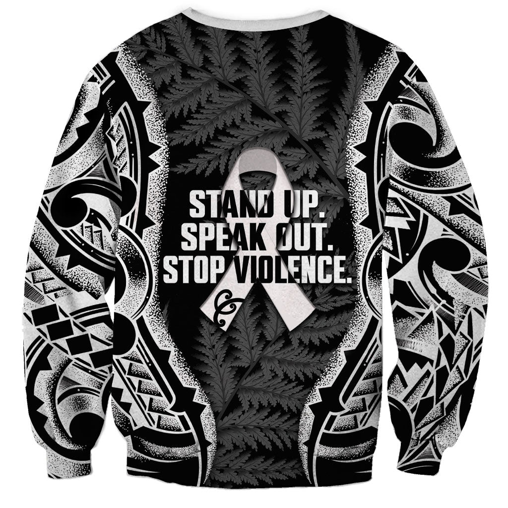 White Ribbon Day New Zealand Sweatshirt Respect Women Maori Pattern Black LT14 - Polynesian Pride