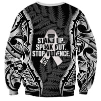 White Ribbon Day New Zealand Sweatshirt Respect Women Maori Pattern Black LT14 - Polynesian Pride