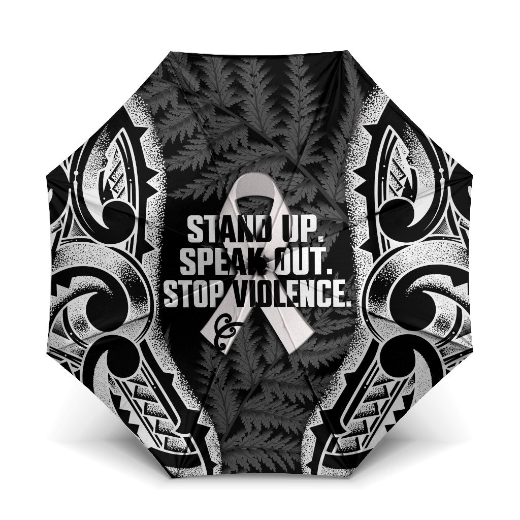 White Ribbon Day New Zealand Umbrella Respect Women Maori Pattern Black LT14 One Size Folded 11.42 inch Opened Diameter 37.4 inch Black - Polynesian Pride
