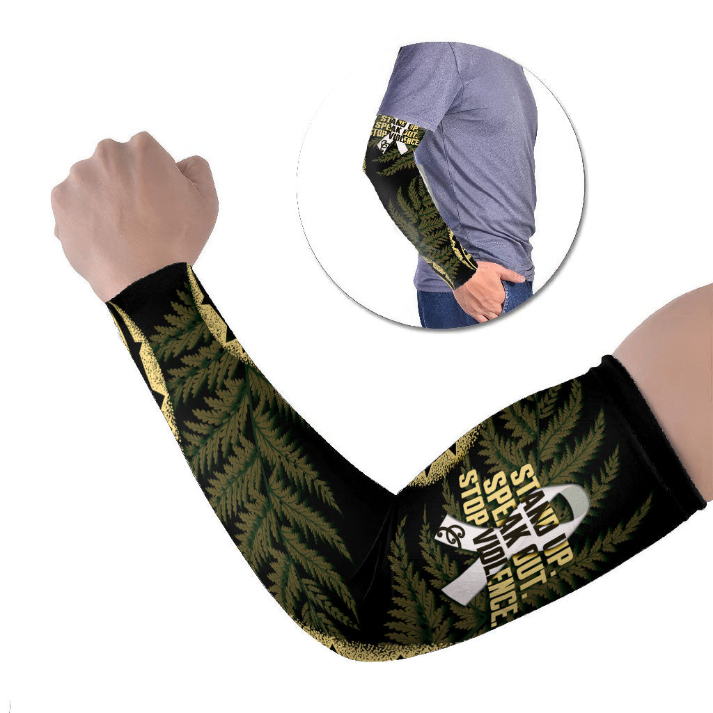 White Ribbon Day New Zealand Arm Sleeves Respect Women Maori Pattern Yellow LT14 Set of 2 Yellow - Polynesian Pride