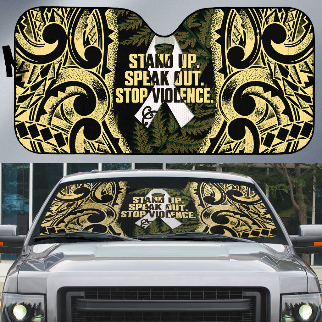 White Ribbon Day New Zealand Auto Sun Shade Respect Women Maori Pattern Yellow LT14 Yellow - Polynesian Pride