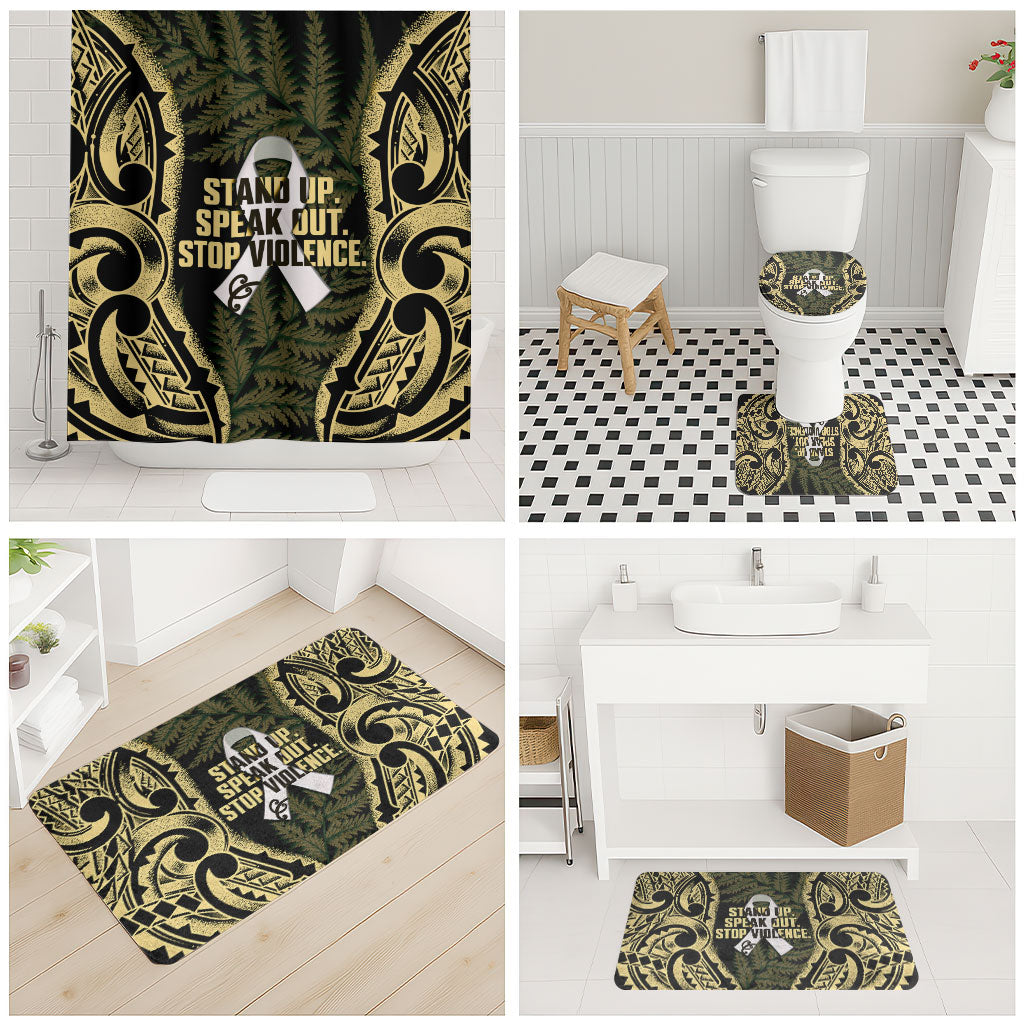 White Ribbon Day New Zealand Bathroom Set Respect Women Maori Pattern Yellow LT14 - Polynesian Pride