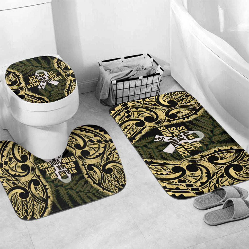 White Ribbon Day New Zealand Bathroom Set Respect Women Maori Pattern Yellow LT14 Mat Set Only (3 pcs) One Size Yellow - Polynesian Pride