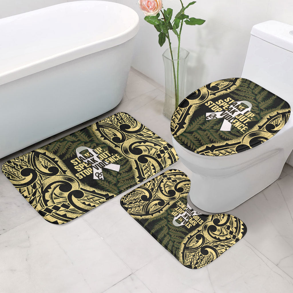 White Ribbon Day New Zealand Bathroom Set Respect Women Maori Pattern Yellow LT14 - Polynesian Pride