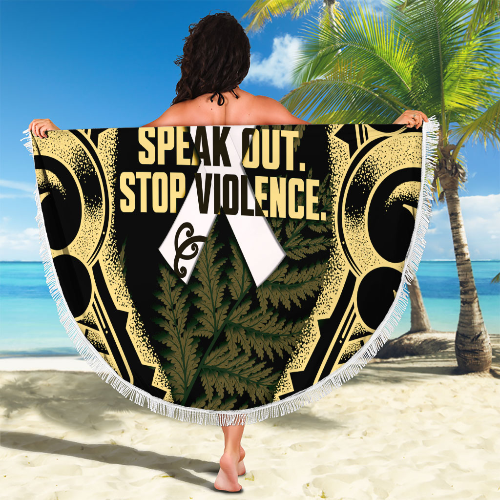 White Ribbon Day New Zealand Beach Blanket Respect Women Maori Pattern Yellow LT14 - Polynesian Pride