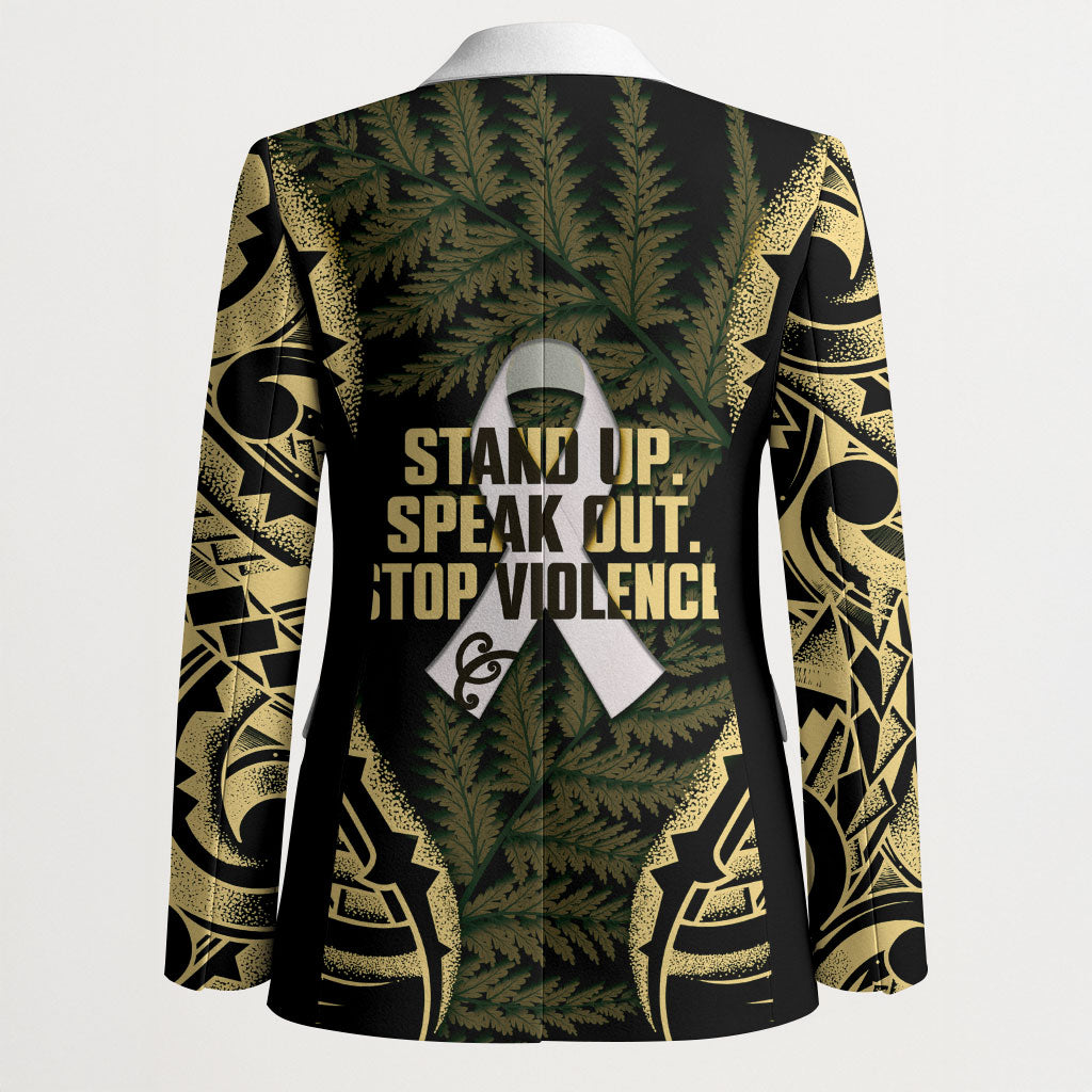 White Ribbon Day New Zealand Blazer Respect Women Maori Pattern Yellow LT14 - Polynesian Pride