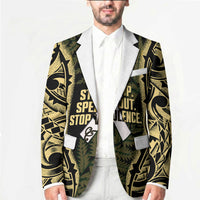 White Ribbon Day New Zealand Blazer Respect Women Maori Pattern Yellow LT14 - Polynesian Pride