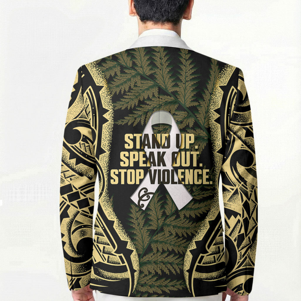 White Ribbon Day New Zealand Blazer Respect Women Maori Pattern Yellow LT14 - Polynesian Pride