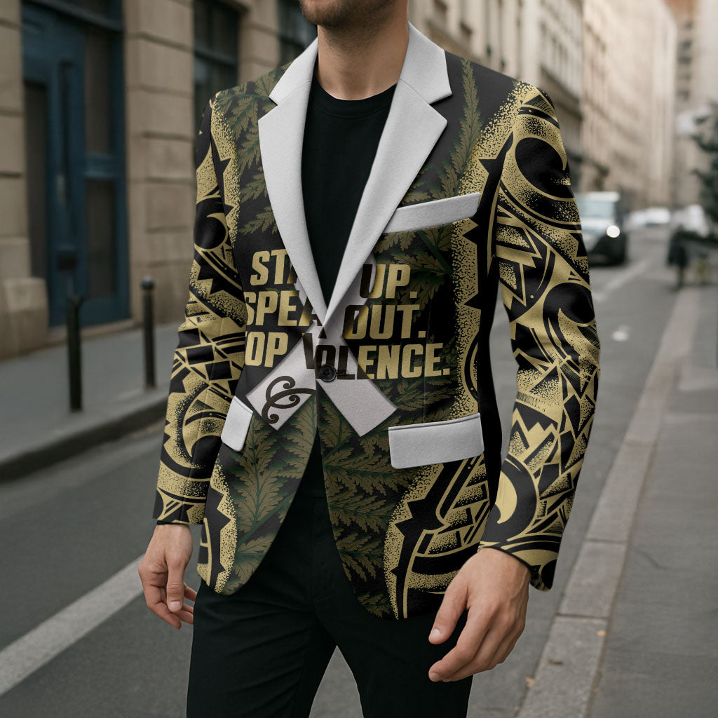 White Ribbon Day New Zealand Blazer Respect Women Maori Pattern Yellow LT14 - Polynesian Pride