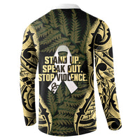 White Ribbon Day New Zealand Button Sweatshirt Respect Women Maori Pattern Yellow LT14 - Polynesian Pride