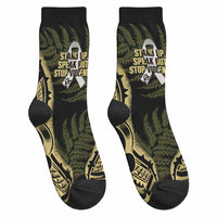 White Ribbon Day New Zealand Crew Socks Respect Women Maori Pattern Yellow LT14 - Polynesian Pride